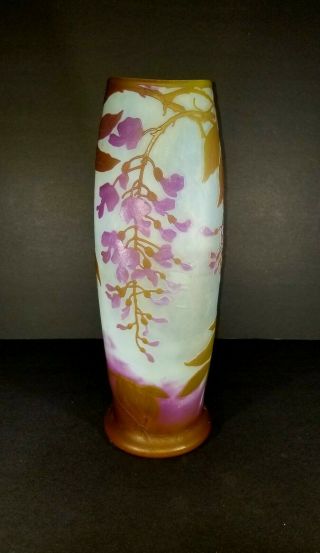 13 Inch Legras Purple,  White,  Brown French Nouveau Cameo Glass Vase