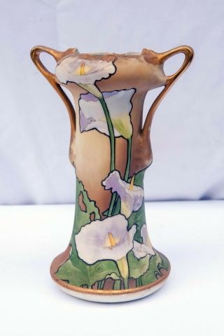 Antique Nippon 2 Handled Calla Lily Vase 11 1/4 " High Wreath Mark Aesthetic