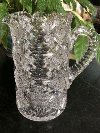 Antique Abp American Brilliant Period Signed Hawkes Cut Glass Pitcher