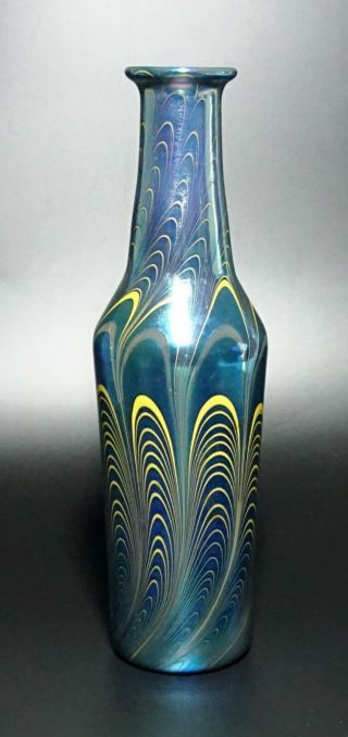 Early Lundberg Studios Art Nouveau Hand Blown And Decorated Art Glass Vase 1978
