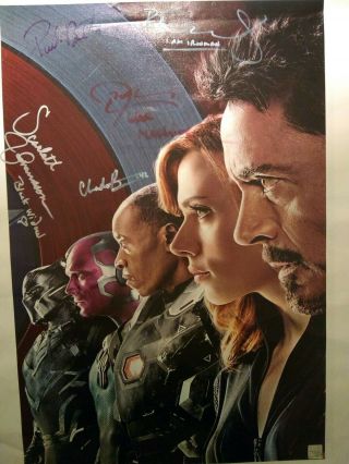 Scarlett Johansson Signed Canvas Full Cast Signed Civil War 3 Piece Canvas 20x30
