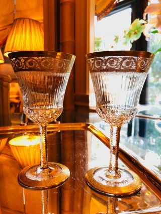 Saint Louis Crystal Thistle Gold Handcrafted Water Goblet (set Of Two)
