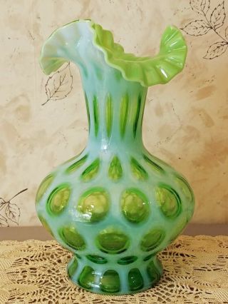 Fenton Lime - Green Coin Dot Opalescent Large Vase