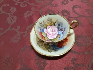 Ansley Signed J.  A Bailey Cup & Saucers Cabbage Rose & Flowers.