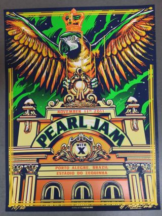 Pearl Jam.  Porto Alegre,  Brazil Poster.  2011 Munk One.  Signed & Numbered 10/20.  Ex