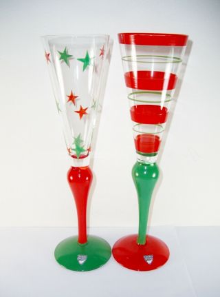 Orrefors Noel Christmas Clown Champagne Flutes,  Anne Nilsson,  Swedish Art Glass