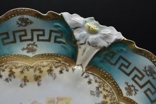 RS Prussia German Lily Mold Teal Greek Key yellow Roses 11 