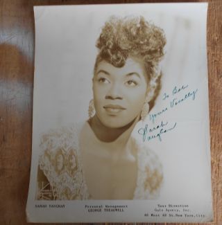 Vintage Autographed Photograph Sarah Vaughan Jazz Singer