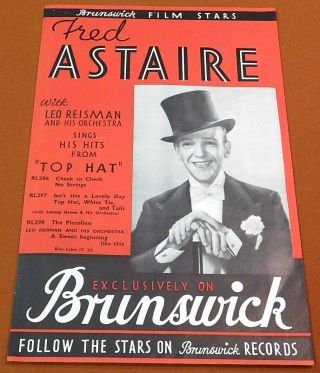 Fred Astaire - Brunswick Film Star Top Hat Vintage 1935 Poster Movie Phonograph
