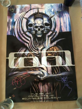 Tool Signed By The Band 2016 Tour Poster Charlotte,  Nc Bojangles /400 Rare