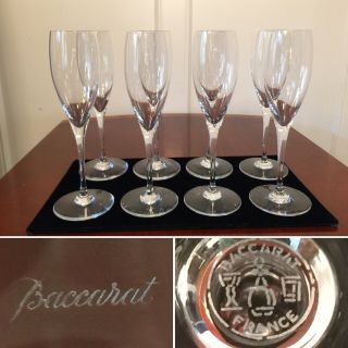 Set Of 8 Vtg Signed Baccarat Crystal St Remy 6 Oz Champagne Flutes Wine Glasses
