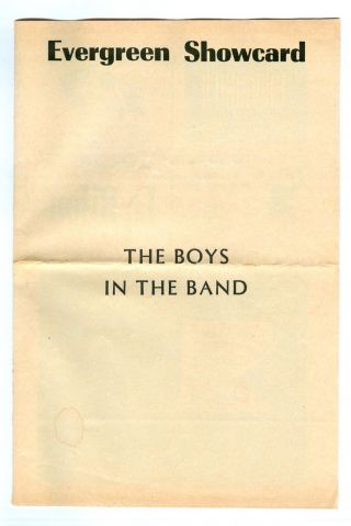 Rare Vintage 1968 Boys In The Band Off - Broadway Theatre Four Showcard Playbill