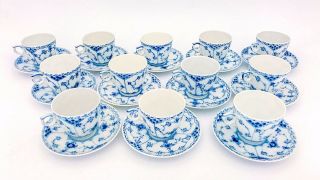 12 Cups & Saucers 719 - Blue Fluted Royal Copenhagen - Half Lace - 1:st Quality 3