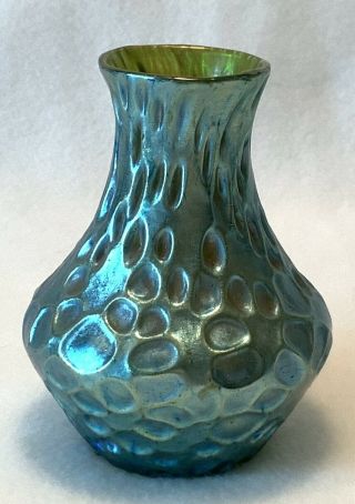 Antique Early 20th C.  Loetz Creta Diaspora Iridescent Green Art Glass Vase