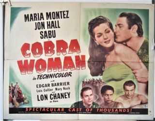1944 Cobra Woman Half - Sheet Poster Maria Montez Jon Hall Sabu Lon Chaney