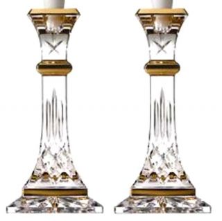 Waterford Lismore Gold 8 " Crystal Candlestick Holders Pair 163692