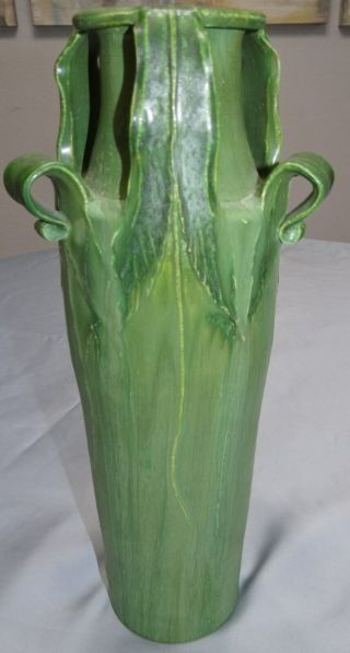Ephraim Faience Kevin Hicks Art Pottery Large 14 " Vase Grueby Style Matte Green