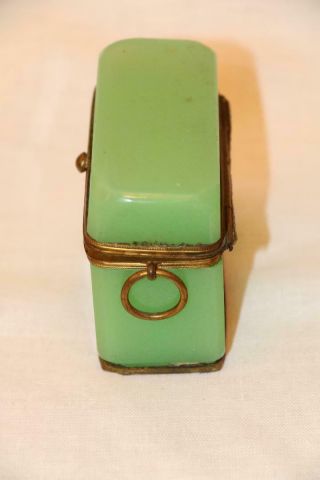 Antique mid 19th century sugar box made of green opaline glass. 3