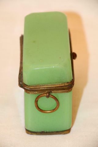 Antique mid 19th century sugar box made of green opaline glass. 5