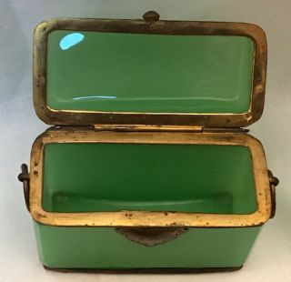 Antique mid 19th century sugar box made of green opaline glass. 8