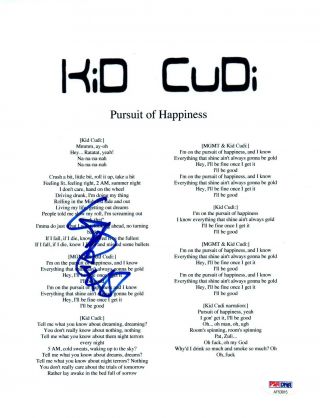 Kid Cudi Signed Autographed Pursuit Of Happiness Lyric Sheet Psa/dna
