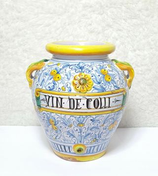 Antique Italian Hand Painted Large Majolica Orcio Urn Orcio Vase Vin De Colli