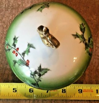 Limoges Holly Berries T&V France Sugar Bowl with Lid approx 5x5.  5inches 6