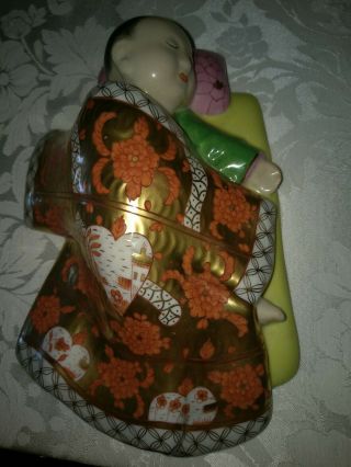 Herend Asian Sleeping Baby Very Ornate Heavy Gold Paint