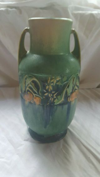 Roseville Pottery Green Baneda Double Handle Vase 594 - 9 9 1/4 " Tall