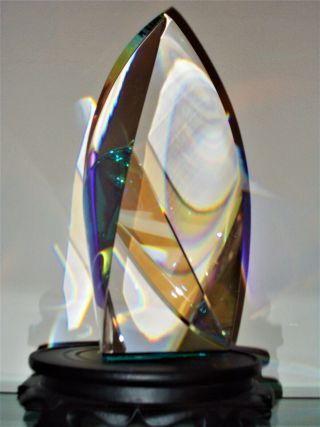 Fine Optical Crystal Sculpture 10.  5 " Christopher Ries Style.