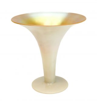 Stueben Art Glass Aurene Calcite Fluted Vase,  Gold Iridescence