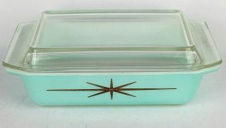 Pyrex Atomic Starburst Turquoise RARE 2 Qt Casserole 575 - B w/lid - GREAT SHAPE 2