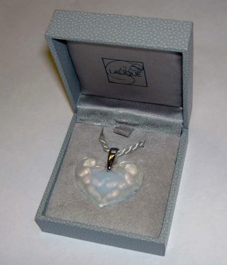 Authentic Lalique France Opal Heart Angel Cherub Crystal Pendant Necklace Nib