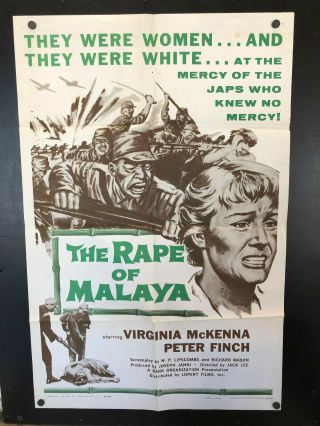 1959 The Rape Of Malaya One Sheet Movie Poster 27 X 41