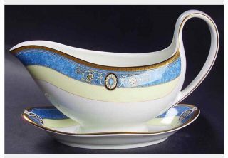 Wedgwood Madeleine Gold Encrusted Blue Marble Gravy Boat And Underplate
