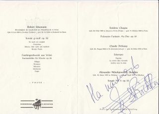Sviatoslav Richter Pianist Piano Schumann Chopin Scriabin Vienna Program Signed