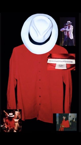 Michael Jackson Personally Worn Red Corduroy Shirt W/labels,  Photo No Signed Hat