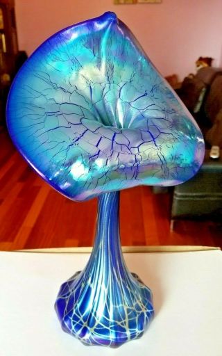 Stuart Abelman Blue Jack - In - The - Pulpit Glass Vase - Signed Bottom
