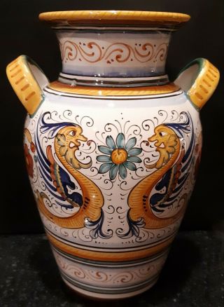 Sberna Deruta Italian Pottery Raffaellesco Large Double Handled Vase Urn