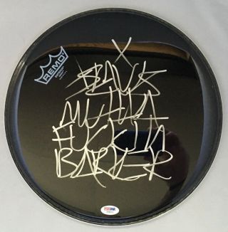 Travis Barker Signed Remo 12 " Drumhead Psa/dna Blink 182 Mutha F$ K N Ebony