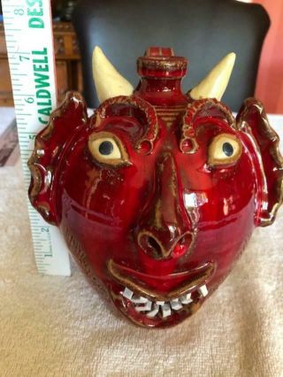 A.  V.  Smith Devil Face Jug Southern Folk Art Primative Pottery Estate Find 10