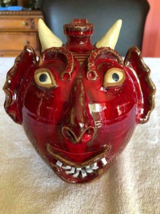 A.  V.  Smith Devil Face Jug Southern Folk Art Primative Pottery Estate Find