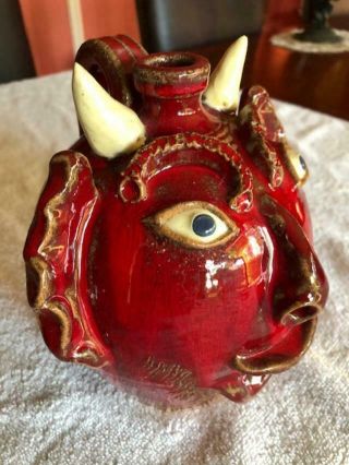 A.  V.  Smith Devil Face Jug Southern Folk Art Primative Pottery Estate Find 3