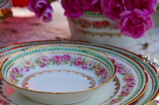 24 pc Limoges France Dinnerware set for 6 people Double Gold Pink 9