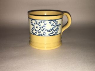 Antique Yelloware Mocha Mochaware Mug With Flower Seaweed Design Ca.  1840 Rare