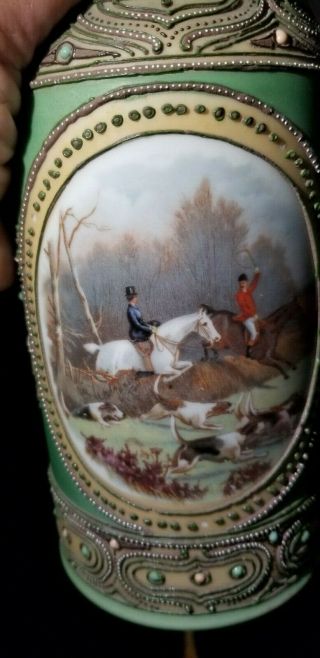 SIGNED NIPPON HAND PAINTED MORIAGE BEER STEIN W ENGLISH FOX HUNTING SCENE 1905 2