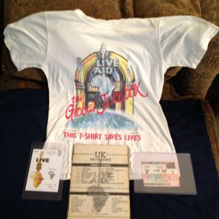 Wembley Live Aid Ticket,  Shirt,  Program,  Live 8 Ticket Stub.  Queen,  Bowie