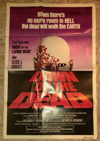 1978 Dawn Of The Dead 27x41 " 1 - Sh Movie Poster Fn 6.  0 George A.  Romero