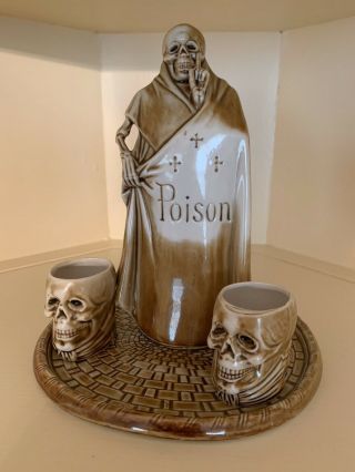 Antique German Schafer & Vater Porcelain Skeleton Macabre Poison Cordial Set
