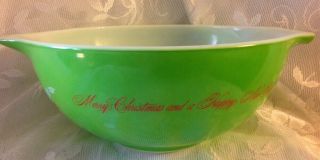 RARE Pyrex HTF Merry Christmas Happy Year GREEN Mixing Cinderella Bowl 443 3